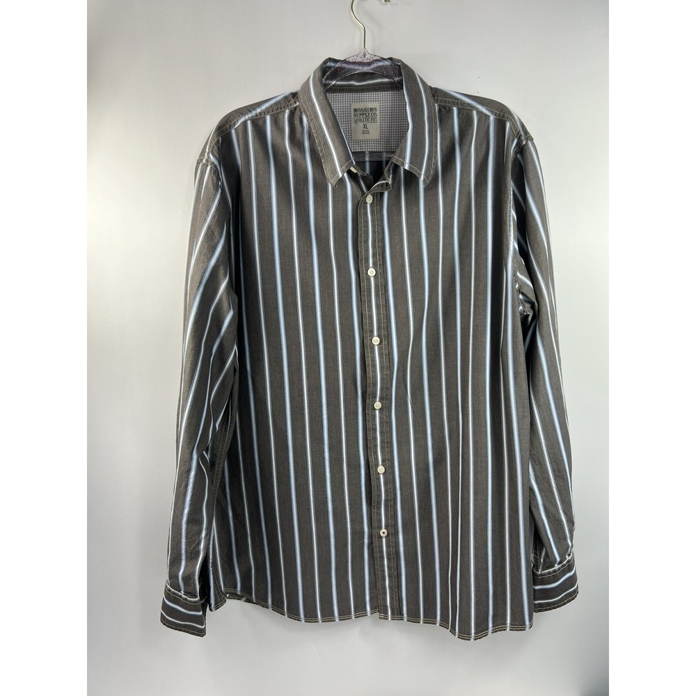 Mossimo Supply Co. Athletic Fit Shirt Men's Sz‎ XL Brown/White/Blue Stripe